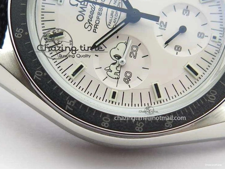 1229 TimelessDesign Speedmaster JHF SS Snoopy Award 45th Anniversary White Dial On Black Nylon Strap 8209